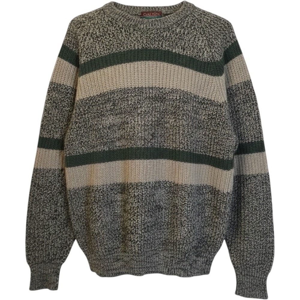 Vintage 90s Oakton Limited Sweater Mens Medium Green Tan Striped Marled Knit